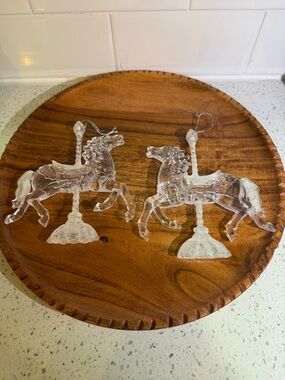 Vintage Clear Lucite Carousel Horse Ornaments - Pair